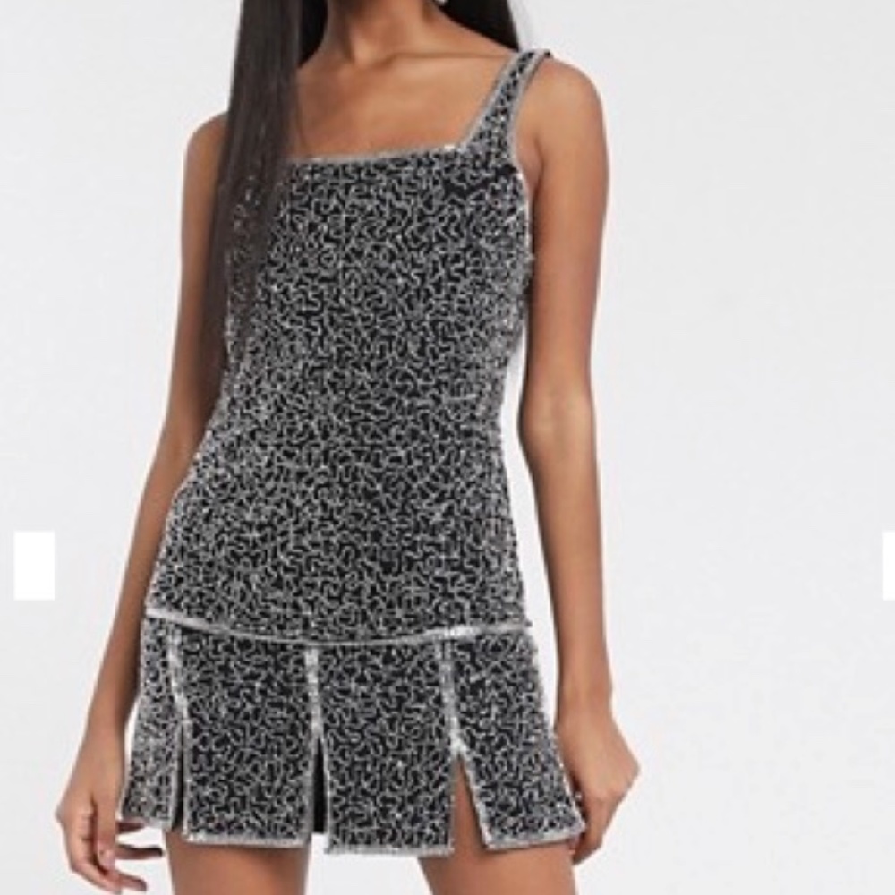 BEADED DRESS w/SPLIT HEMLINE